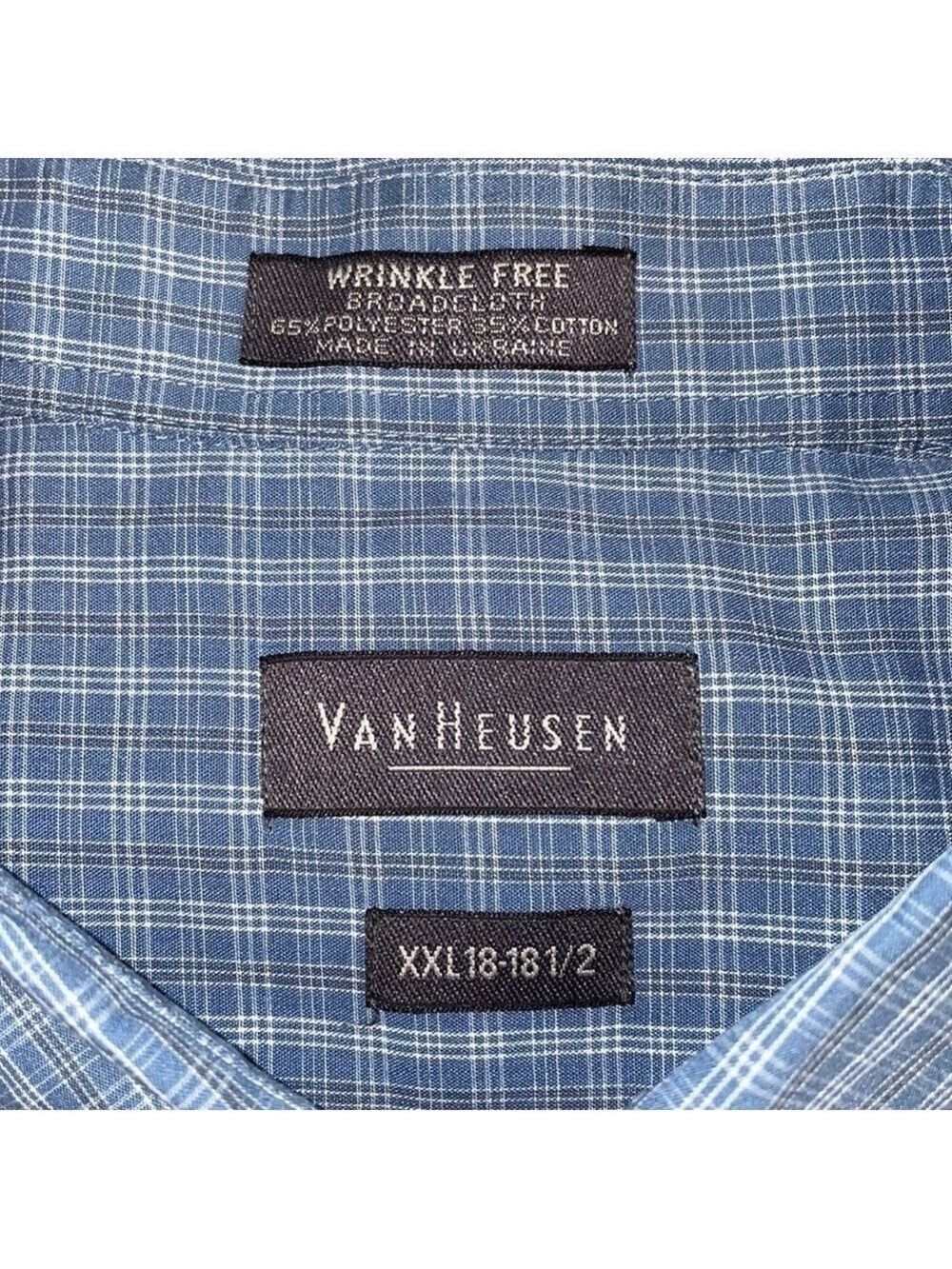 XXL 18-18 1/2 Van Heusen Blue Plaid Wrinkle Free - Picture 2 of 4